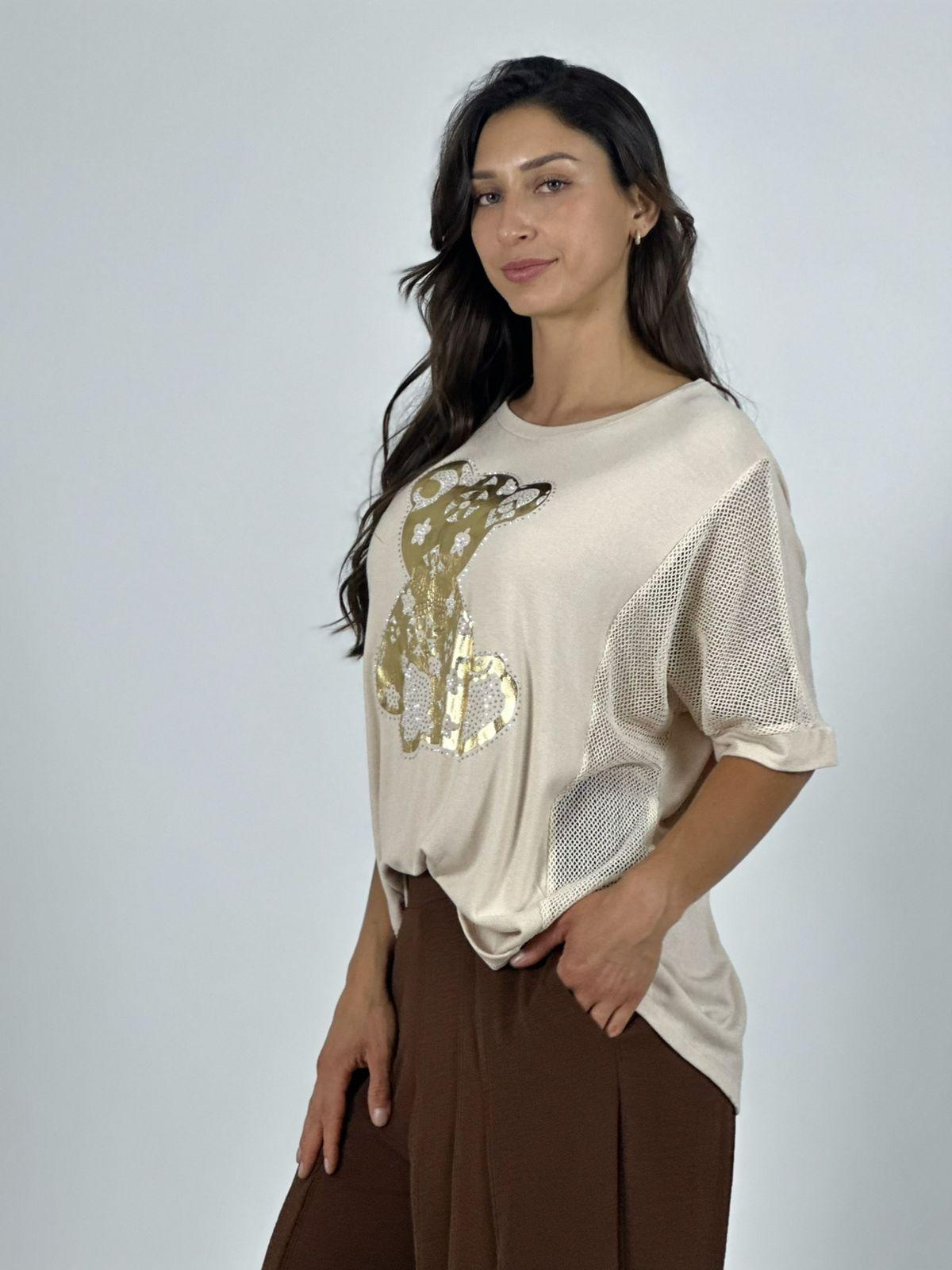 Polera Algodón Osito Dorado Mangas Tejidas