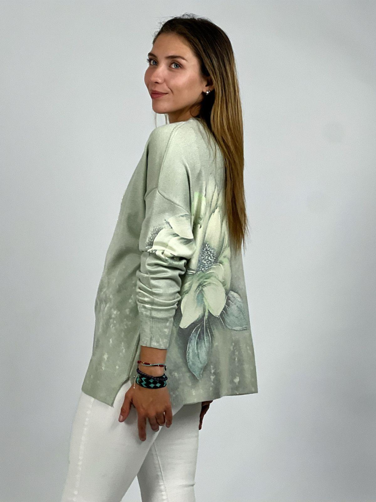 Sweater Spandex Estampado Flor con Brillo