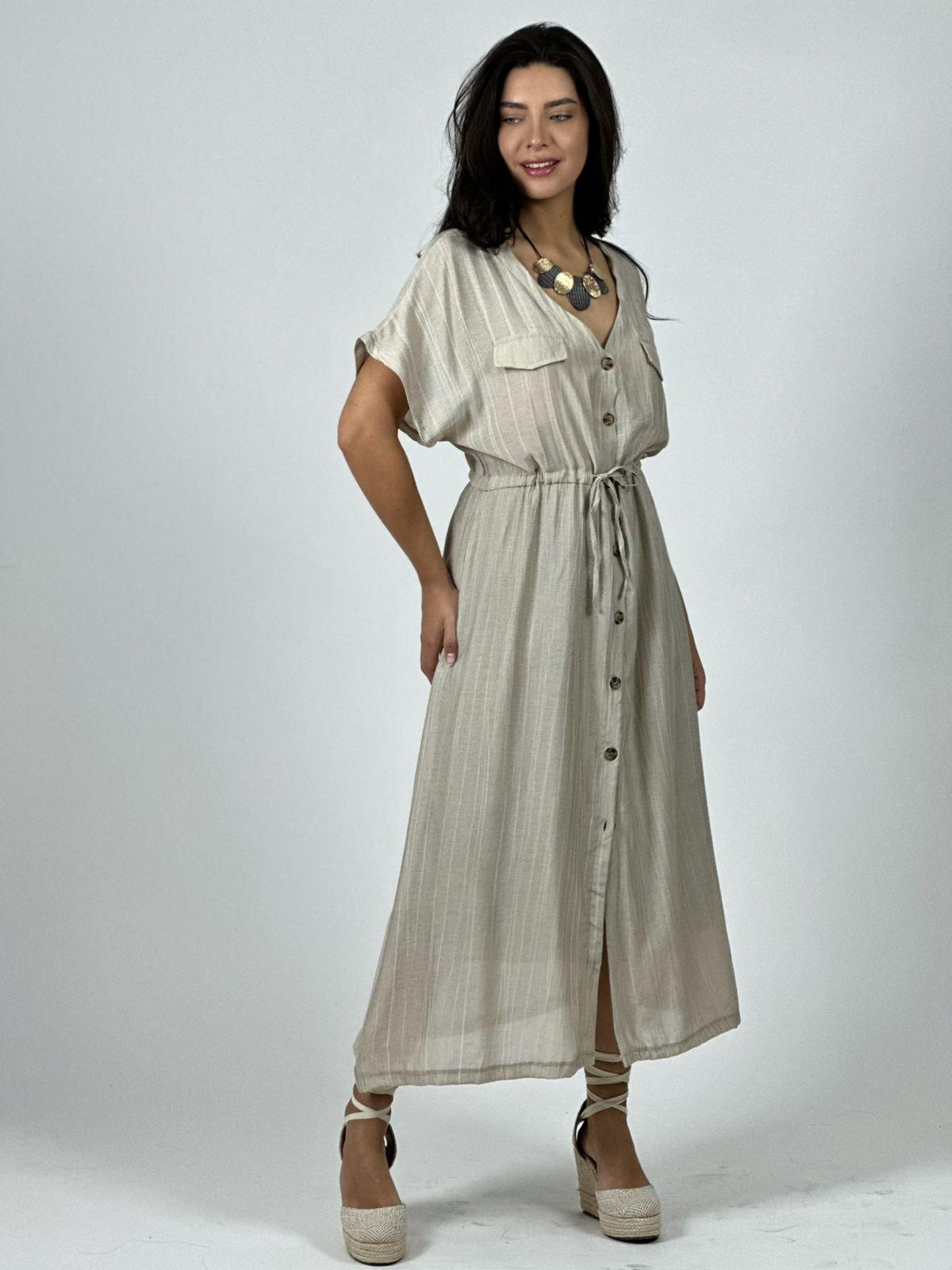 Vestido Abotonado Ajustado en la Cintura