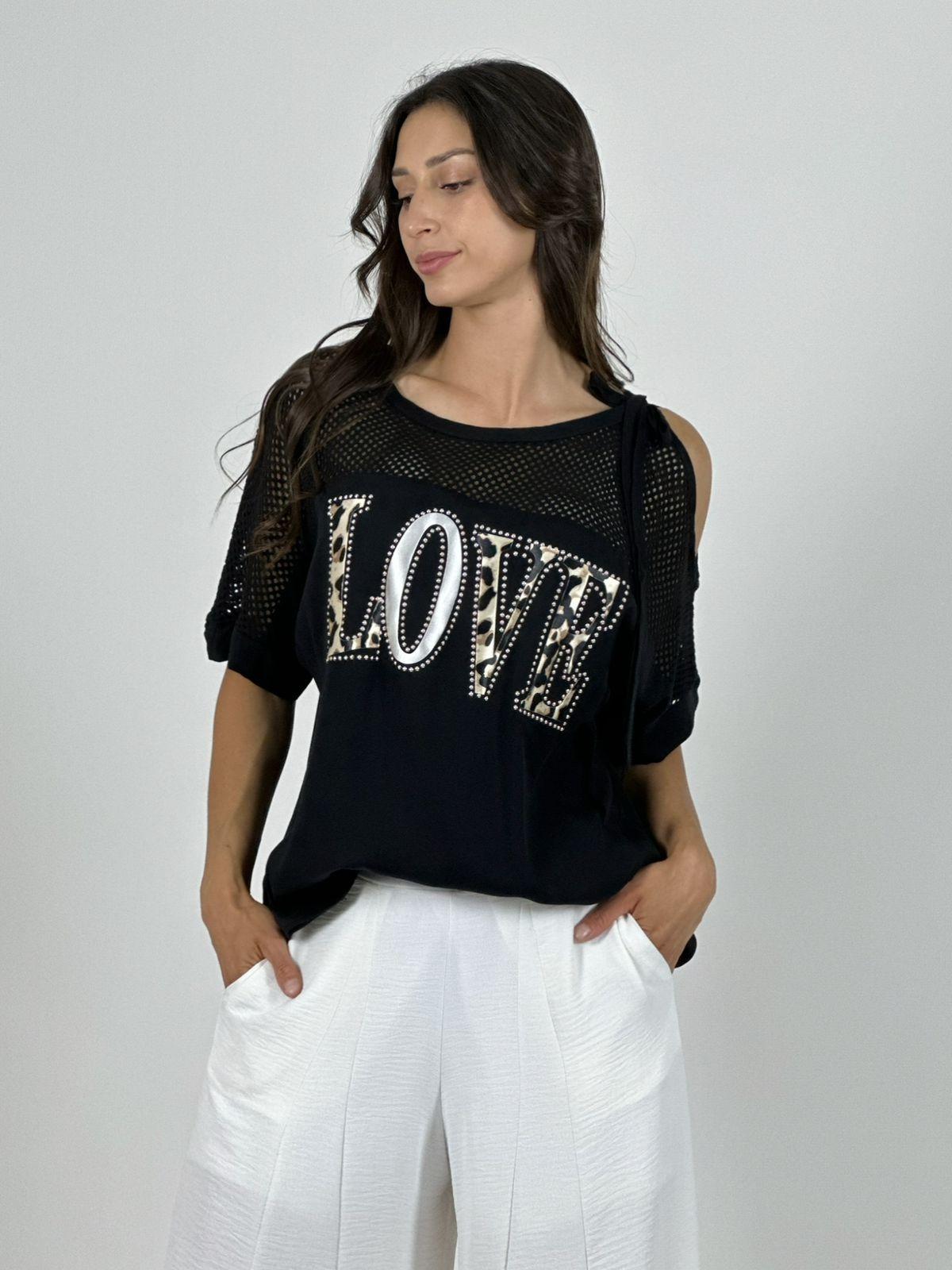 Polera Lino Hombros Tejidos LOVE Print