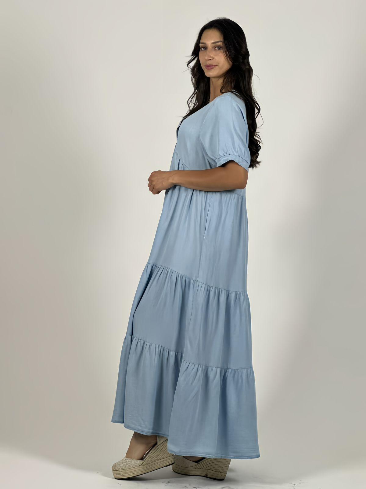 Vestido Mezclilla Seccionado Cuello V