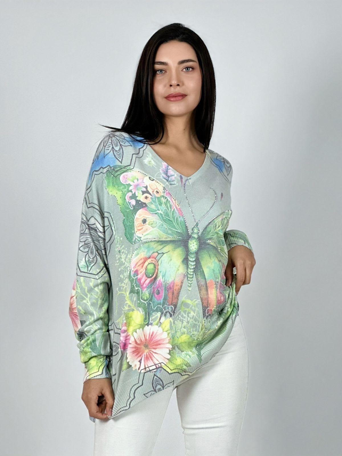 Sweater Spandex Mariposa Brillante con Flores