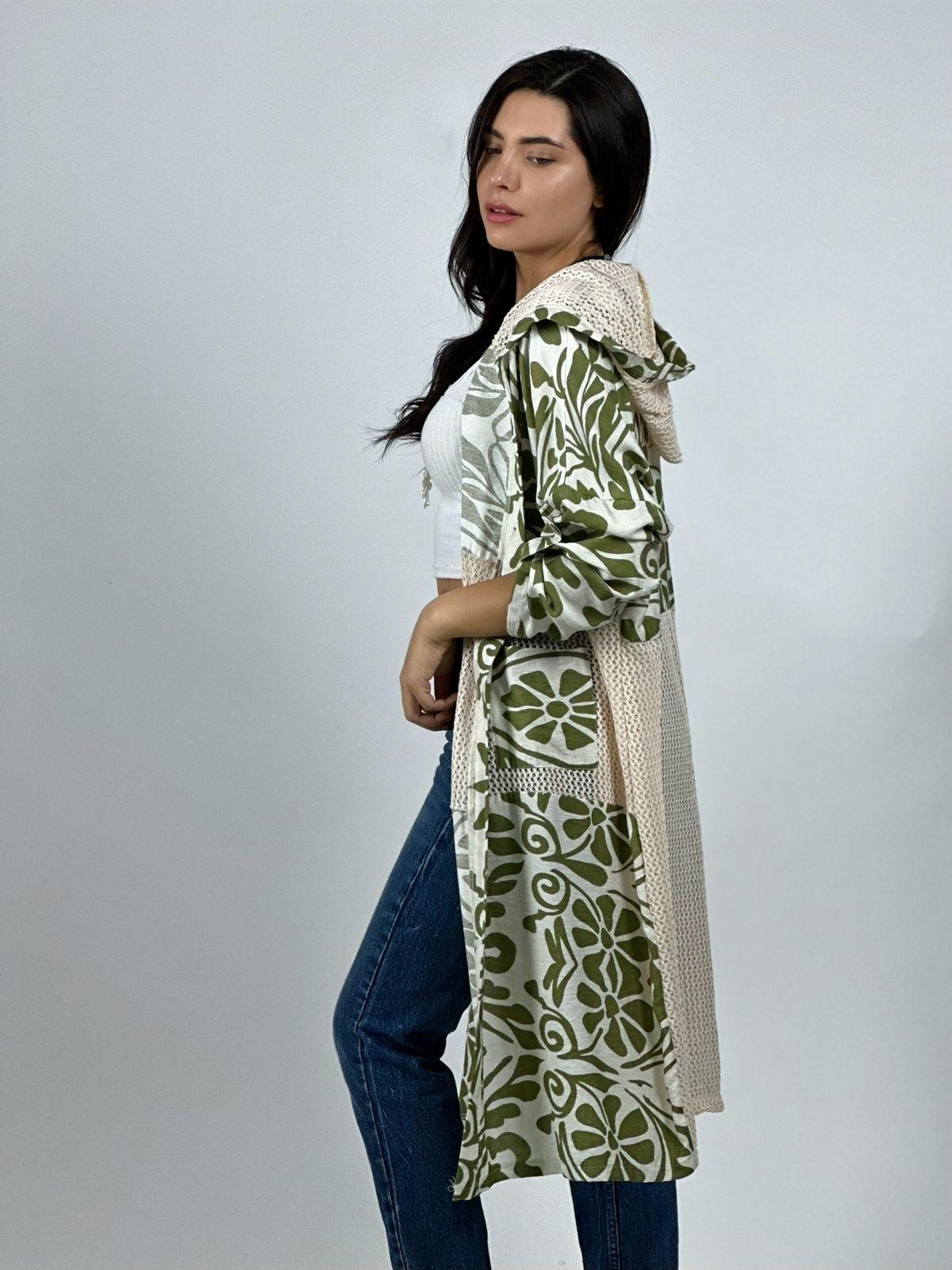 Tapado Lino Tejido con Estampado Hojas