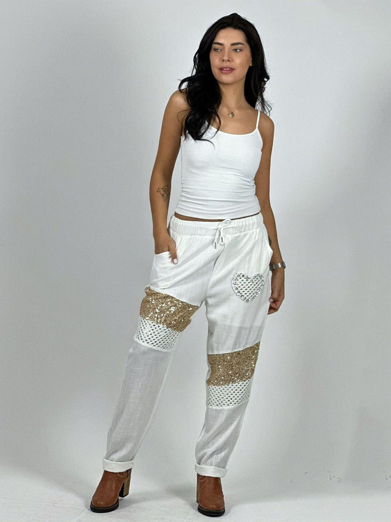 Jogger Lino con Corazón y Lineas Brillantes