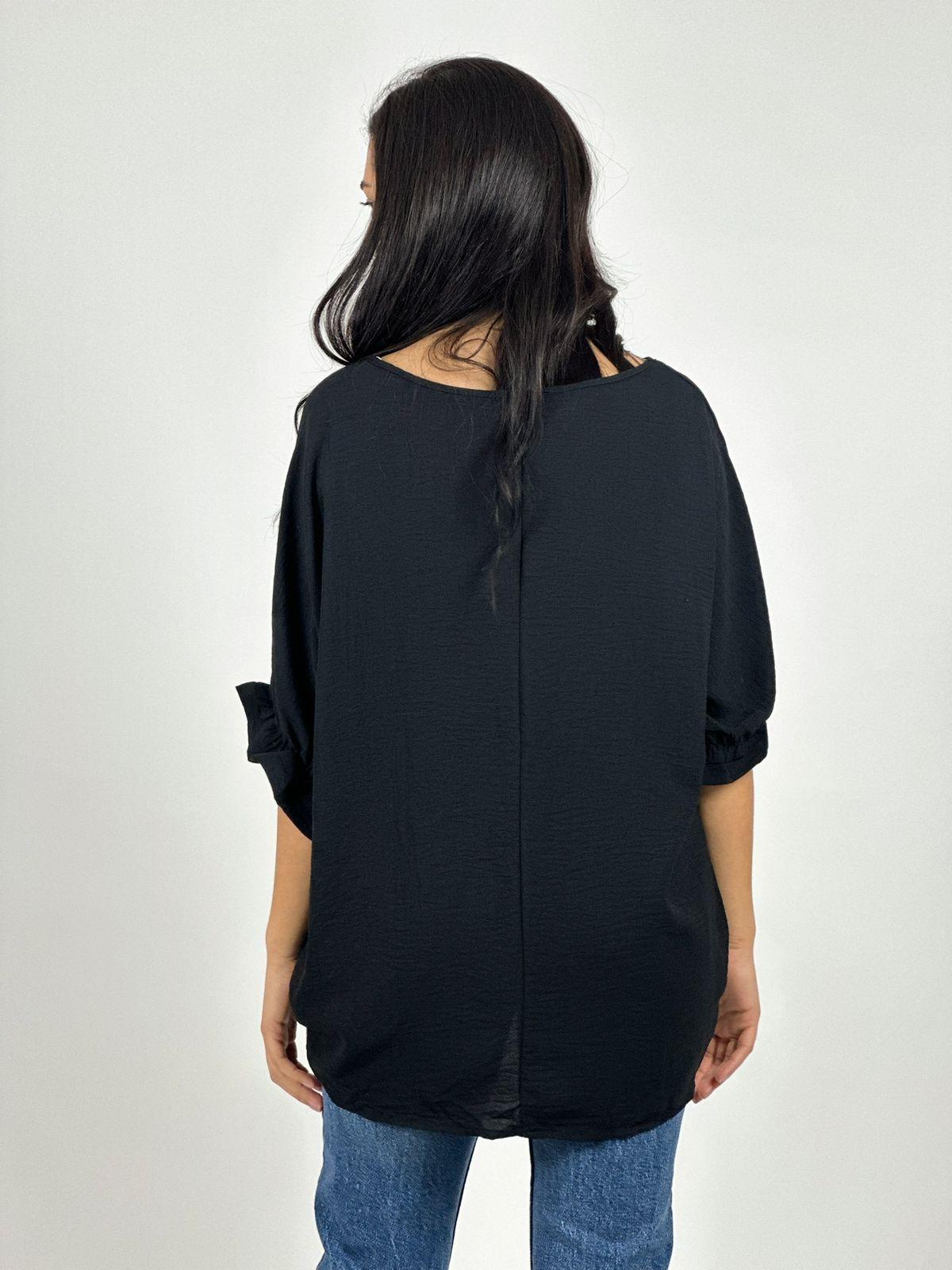 Polera Crepé Flor de Lentejuelas