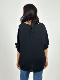 Polera Crepé Flor de Lentejuelas