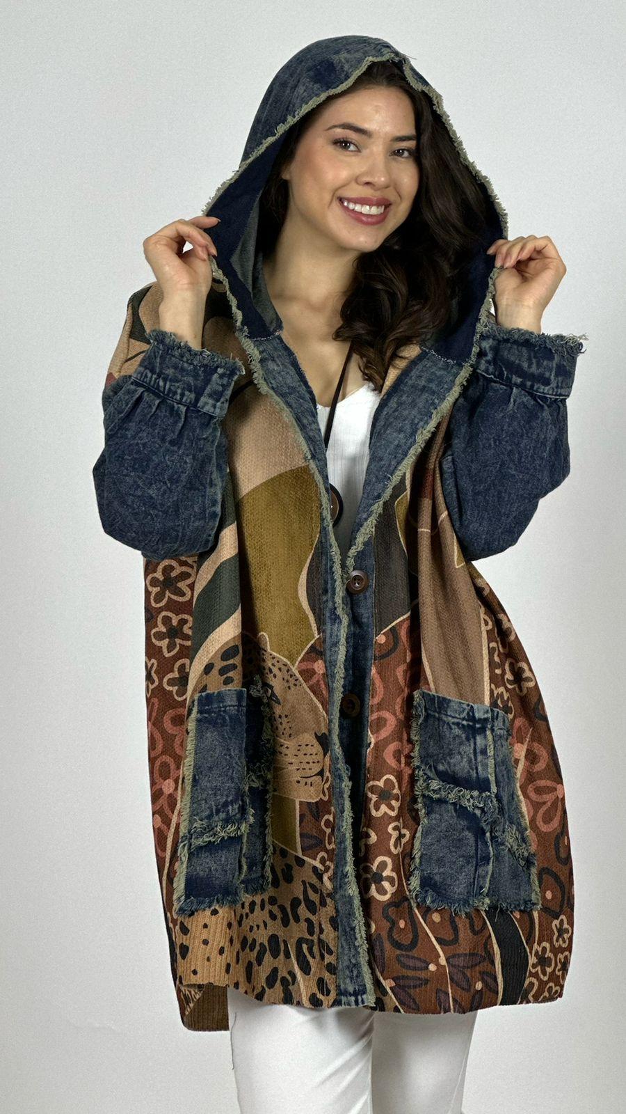 Abrigo Italiano Lana/Mezclilla Mujer y Leopardo