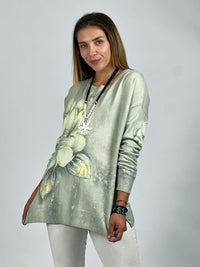 Sweater Spandex Estampado Flor con Brillo