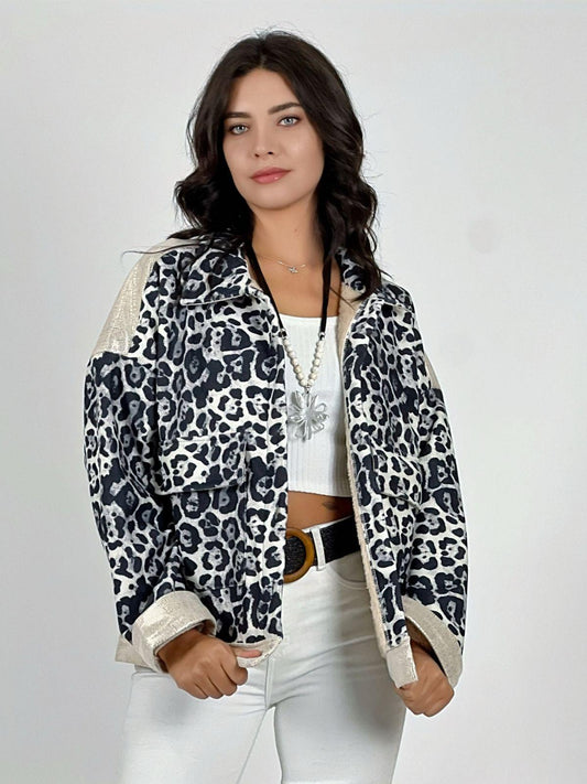 Chaqueta Cotele Print Brillos en Hombros