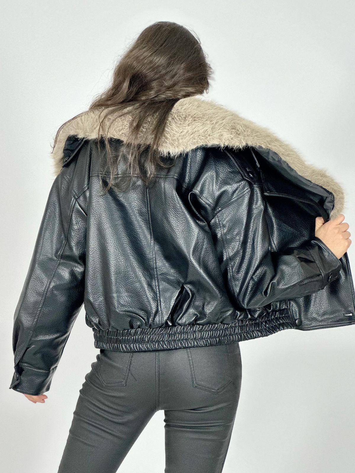 Chaqueta Bomber Ecocuero Con Cuello Desmontable