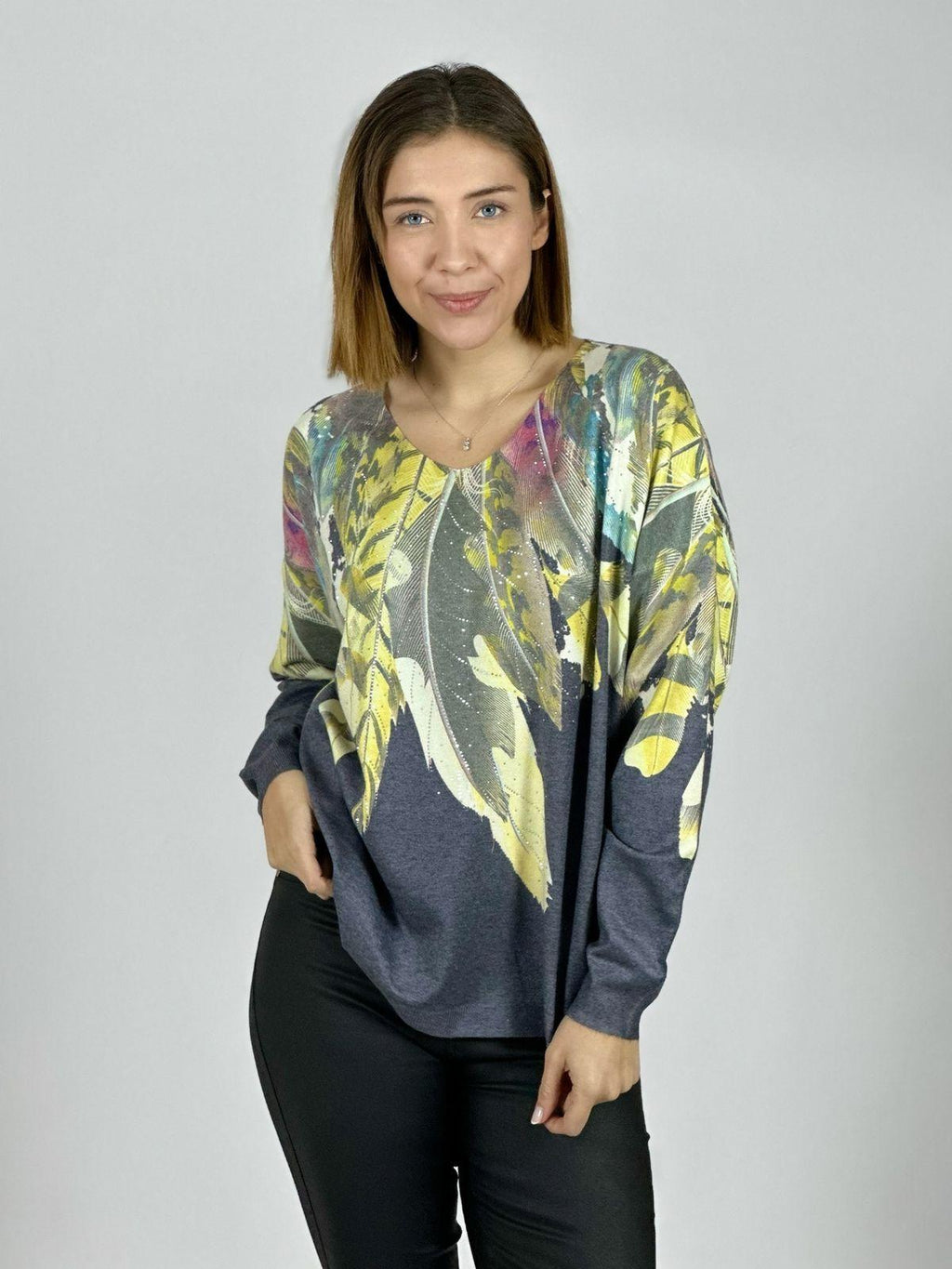 Sweater Hilo Estampado Diseño Plumas