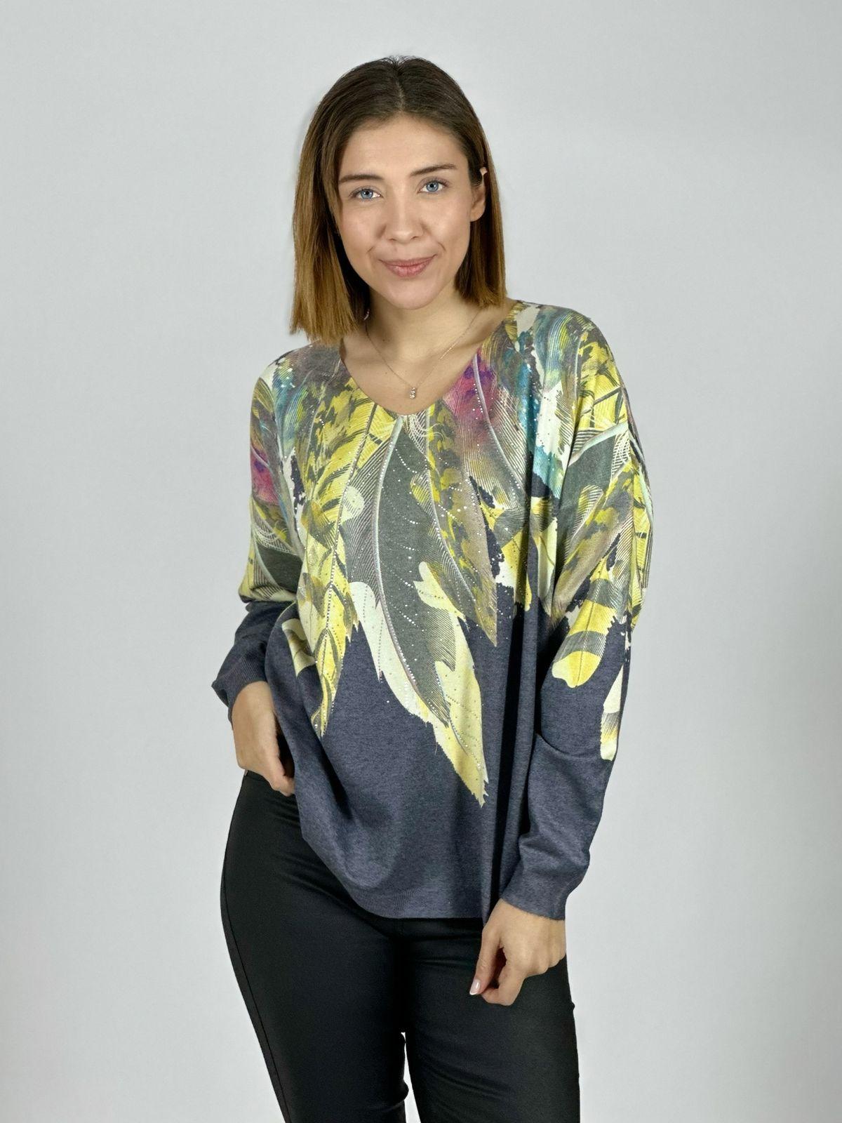 Sweater Hilo Estampado Diseño Plumas