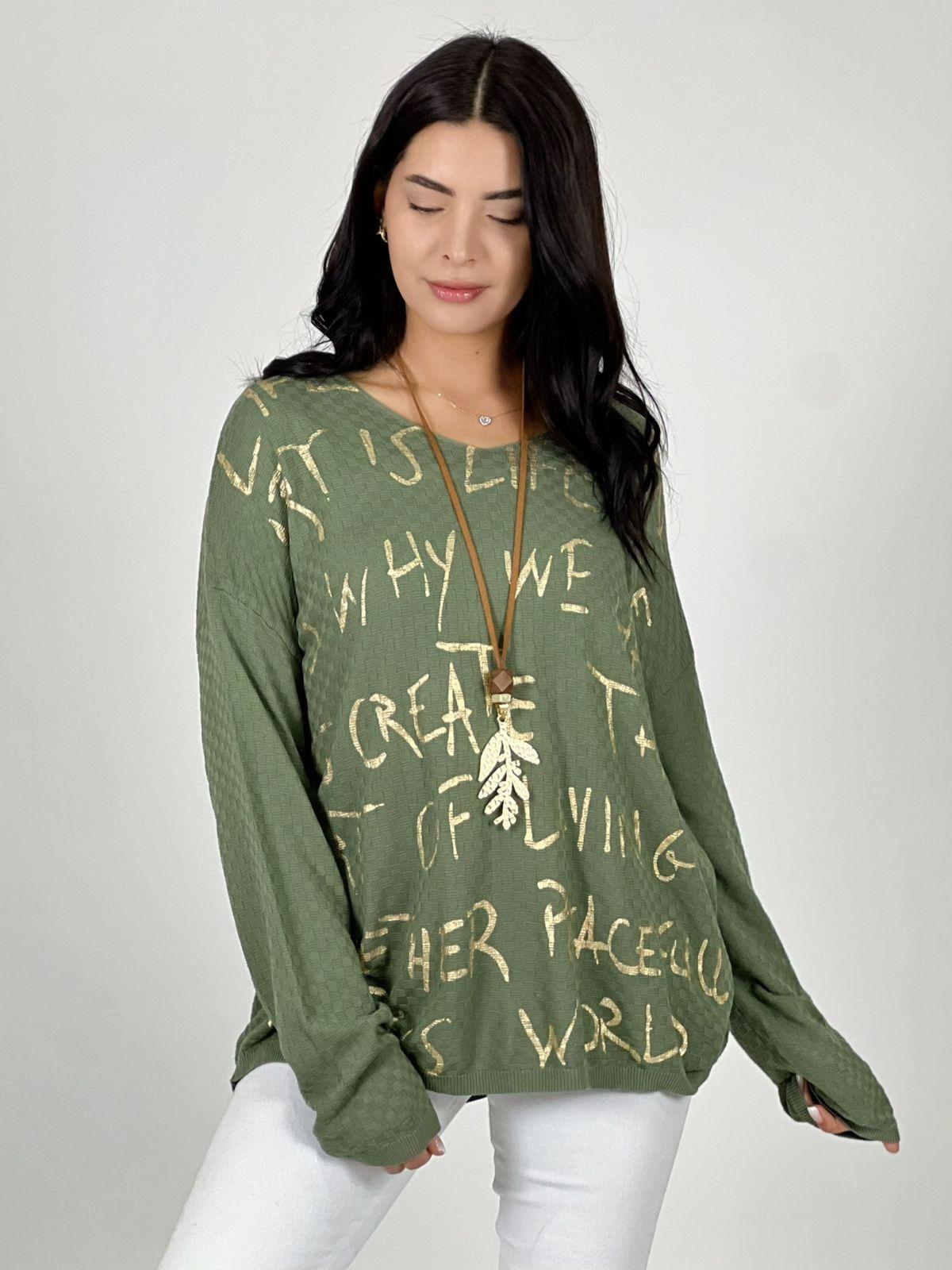 Sweater Spandex Letras Doradas Cuello V