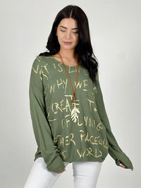 Sweater Spandex Letras Doradas Cuello V