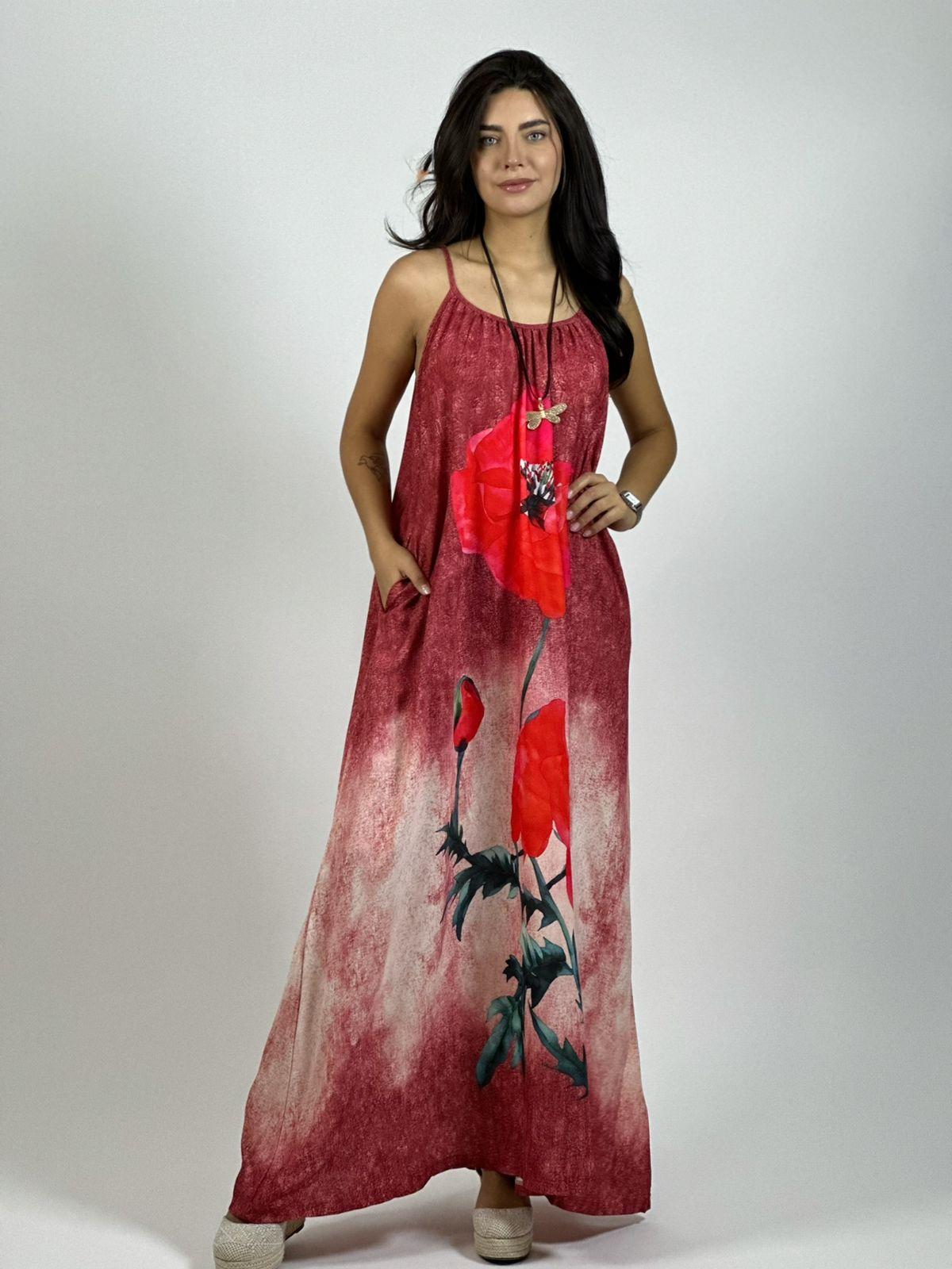 Vestido Mezclilla Delgada Con Flores Cayena