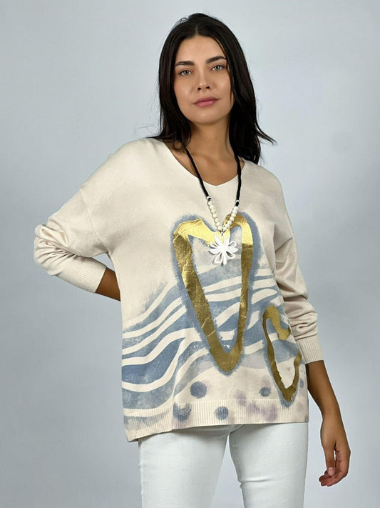 Sweater Spandex Corazones Dorados