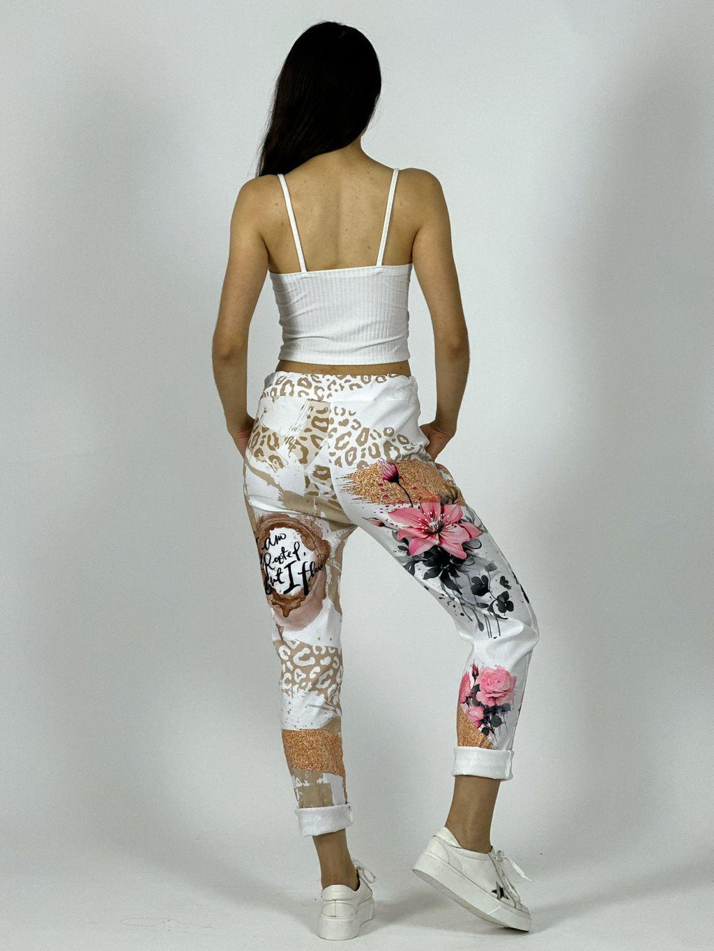 Jogger Italiano Viscosa Flores Print Letras