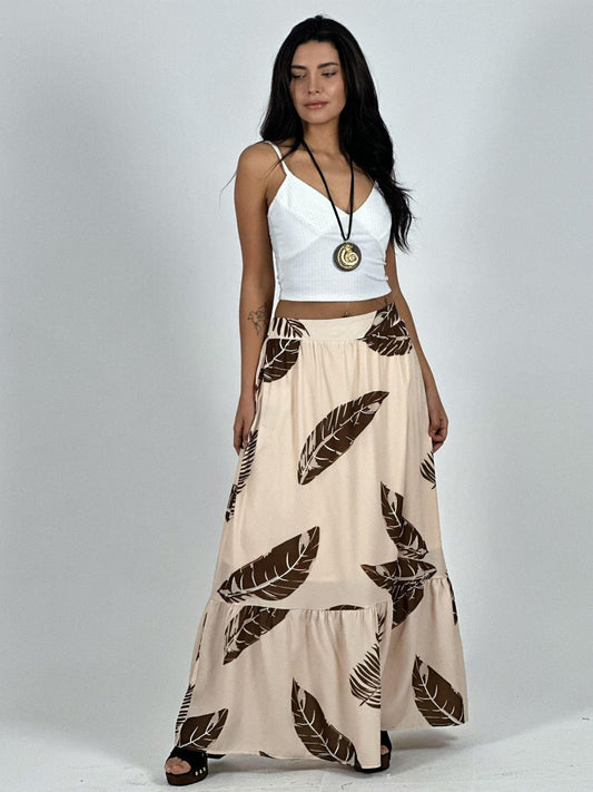 Falda Viscosa Estampado Hojas