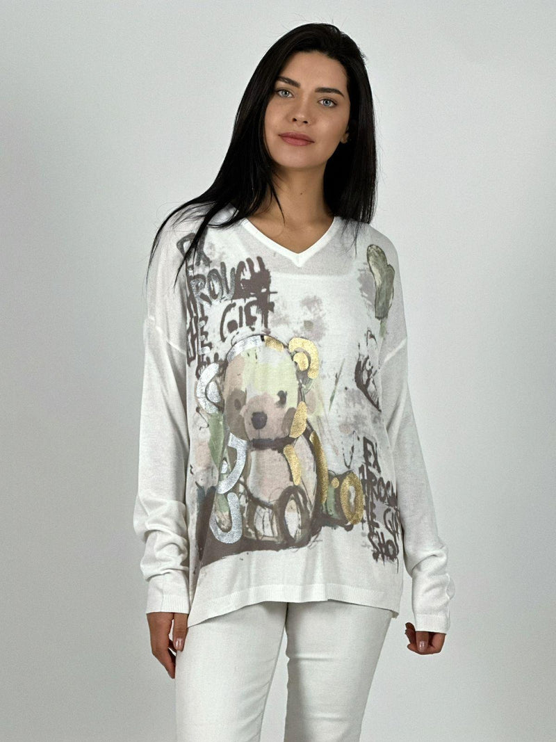 Sweater Hilo Diseño Oso Con Brillo