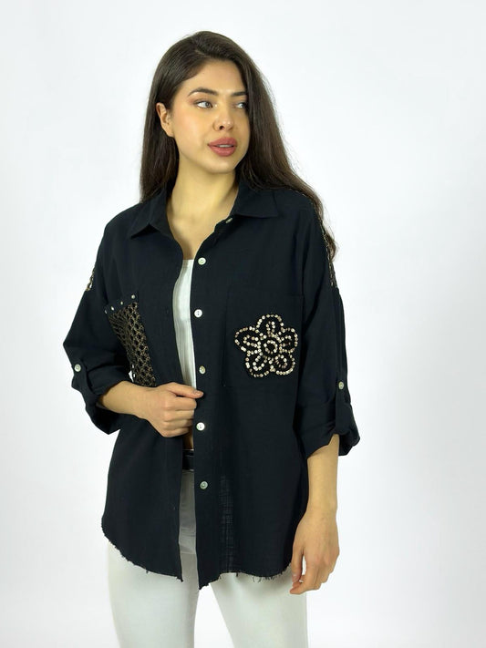 Blusa Lino Dorso y Bolsillo Tejido