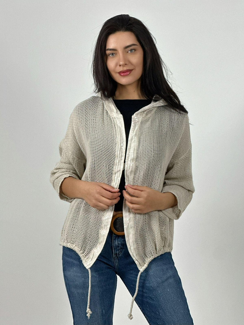 Bomber Italiana Tejida Bordes con Brillos