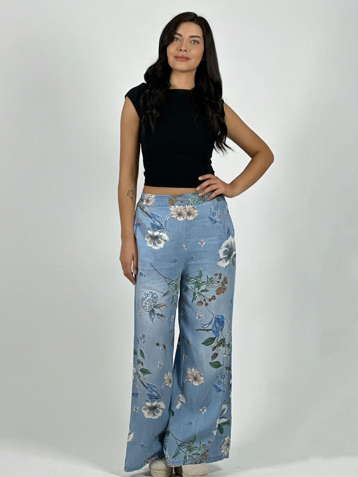 Pantalón Italiano Lino Estampado Floral