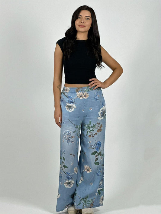 Pantalón Italiano Lino Estampado Floral