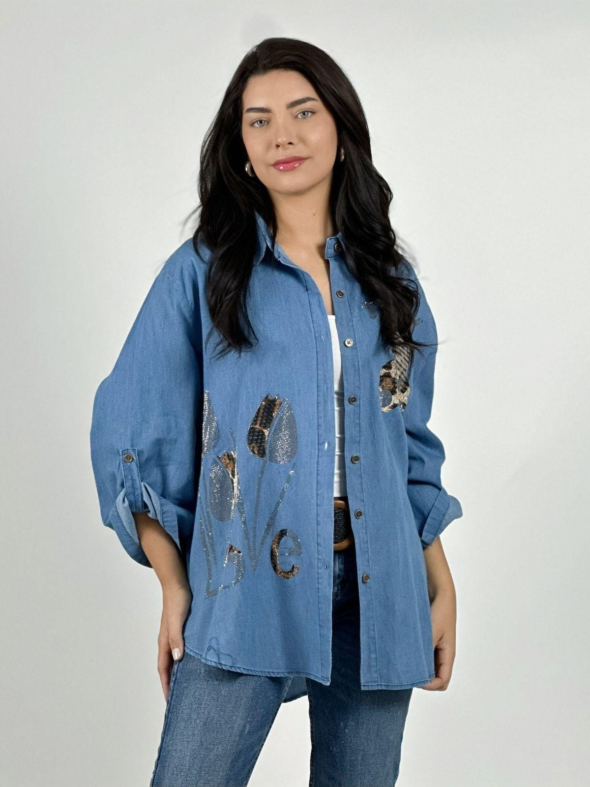 Blusa Mezclilla Teddy Osito y Flores