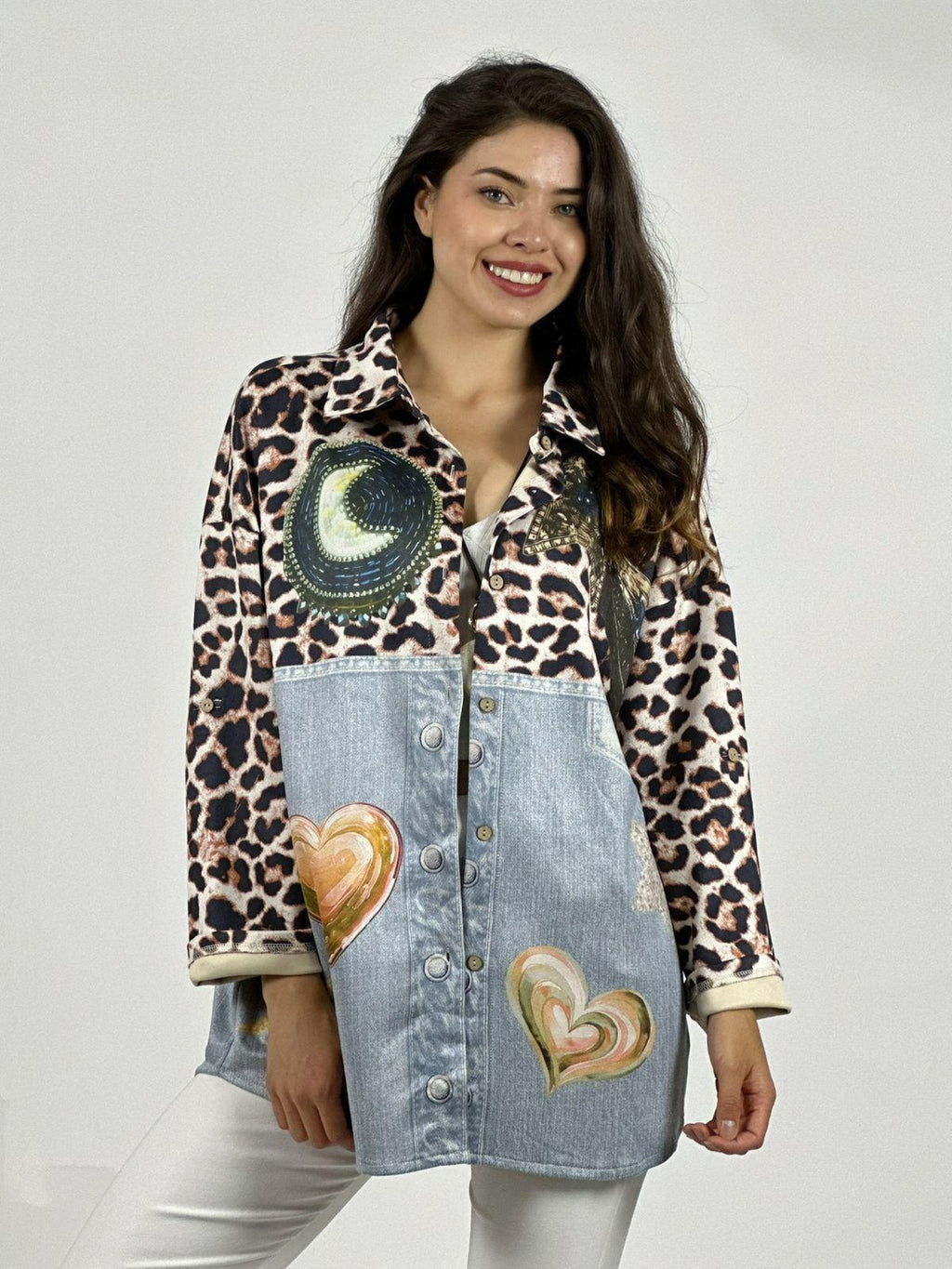 Chaqueta Gamuza Floral Luna Estrella y Corazones