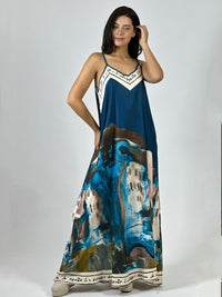 Vestido Flor Abstracta Bordes con Letras