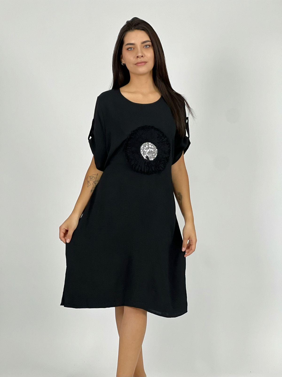 Vestido Crepe Holgado Circulo con Brillo