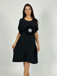 Vestido Crepe Holgado Circulo con Brillo
