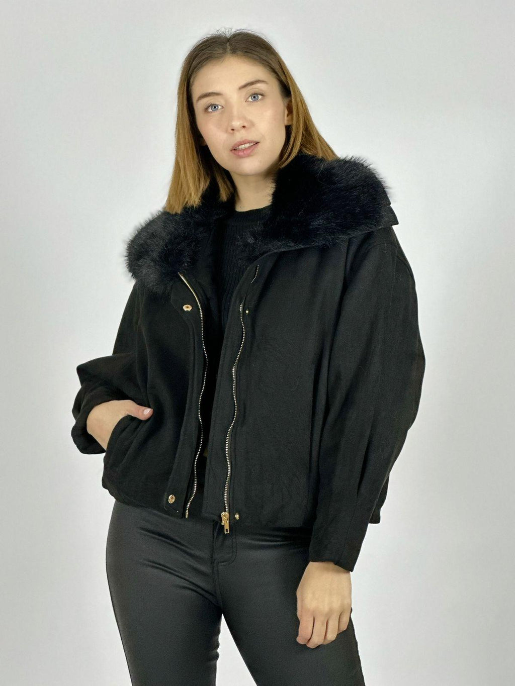 Chaqueta Gamuza Acolchada Cuello Peludo