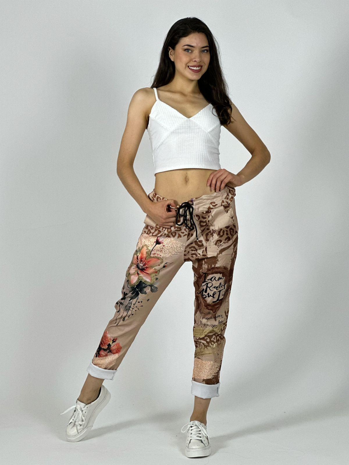 Jogger Italiano Viscosa Flores Print Letras