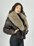 Chaqueta Bomber Ecocuero Con Cuello Desmontable
