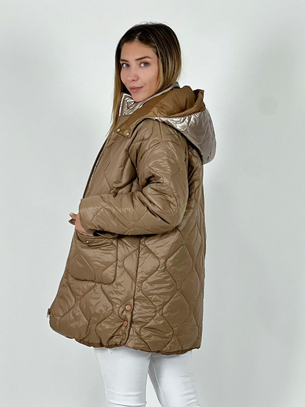 Parka con Capucha Cuello Metalizado
