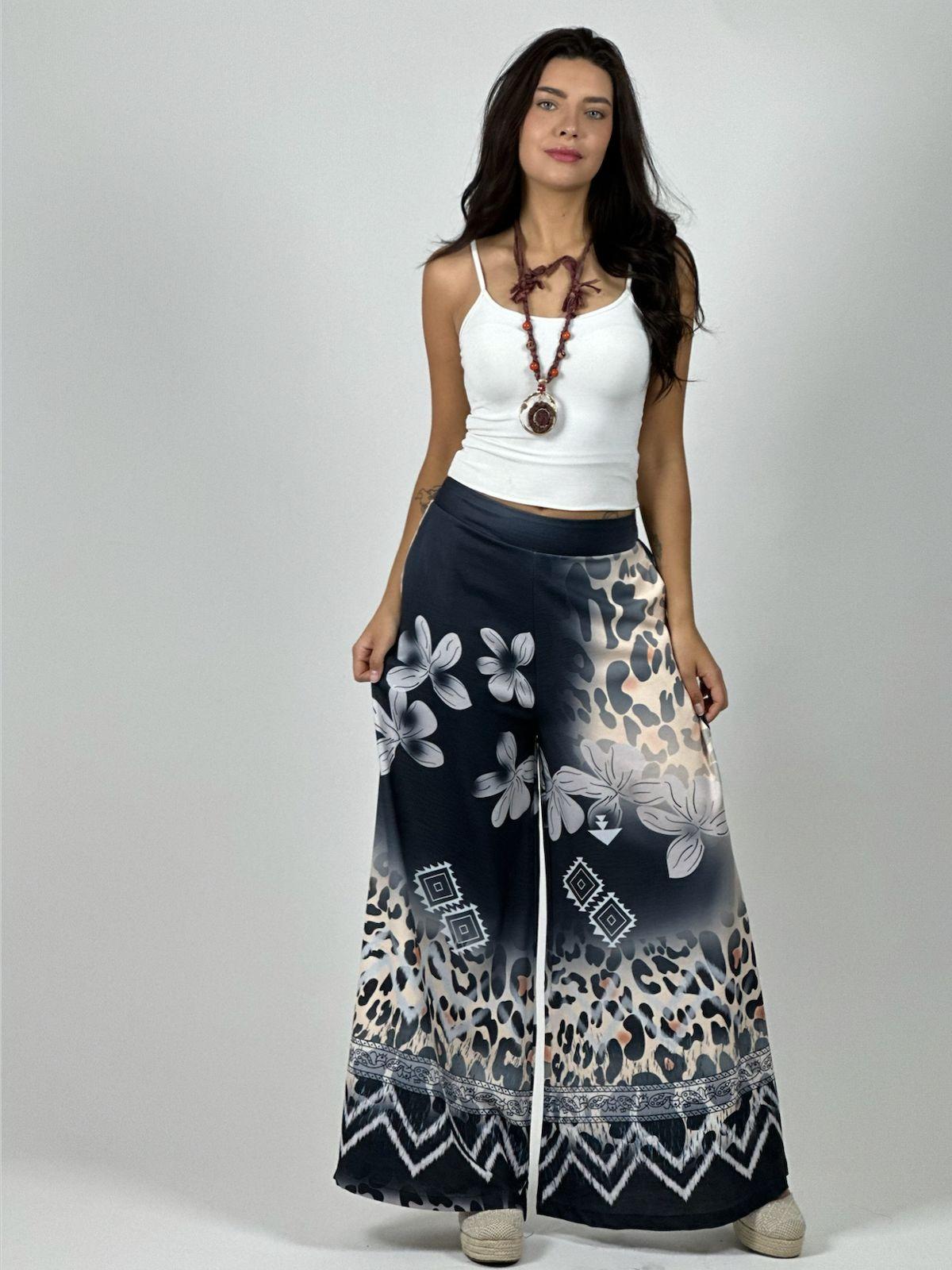 Palazzo Satin Boho Chic Print con Flores