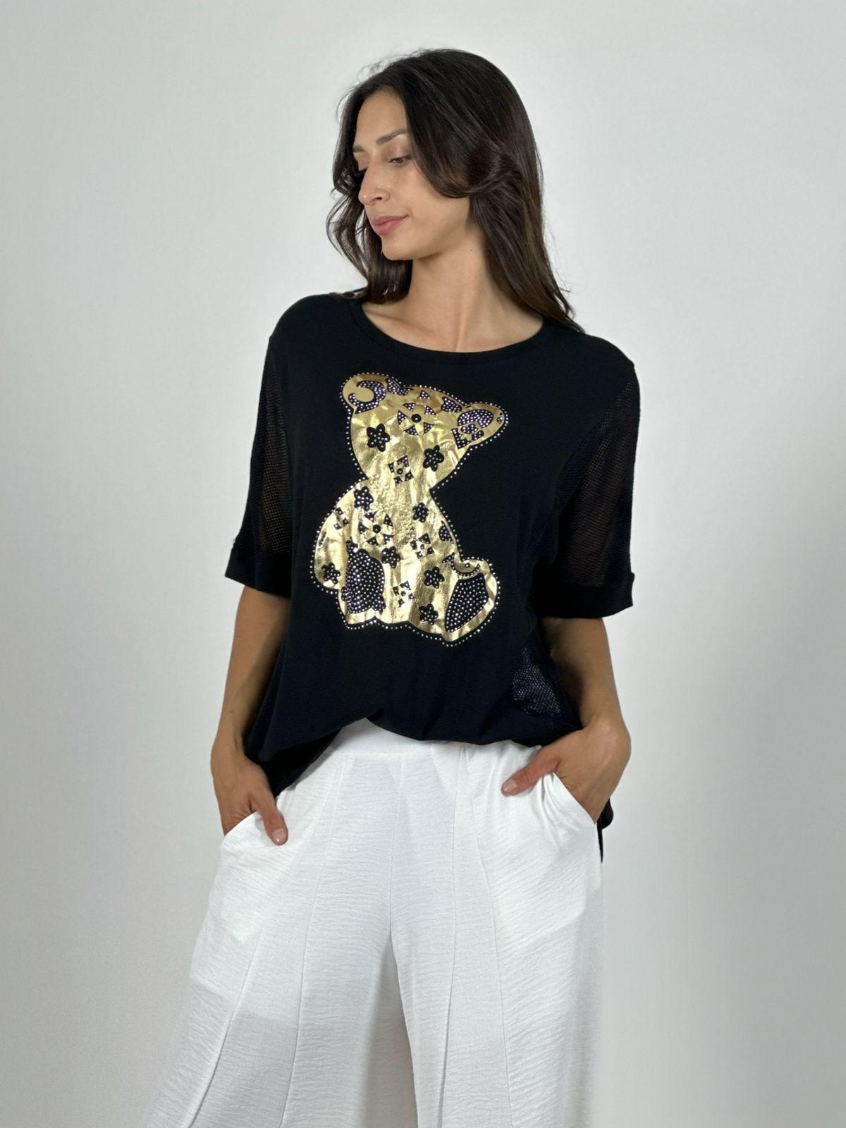 Polera Algodón Osito Dorado Mangas Tejidas