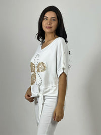 Polera Crepé Flor y Dorso Tejido