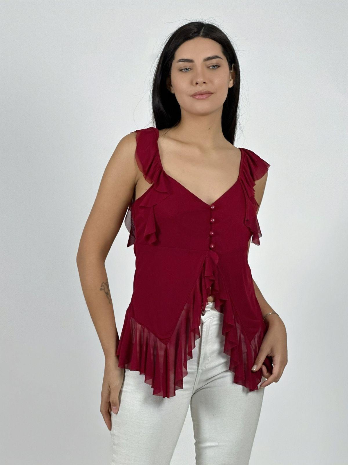 Polera Boho Abotonada con Vuelos