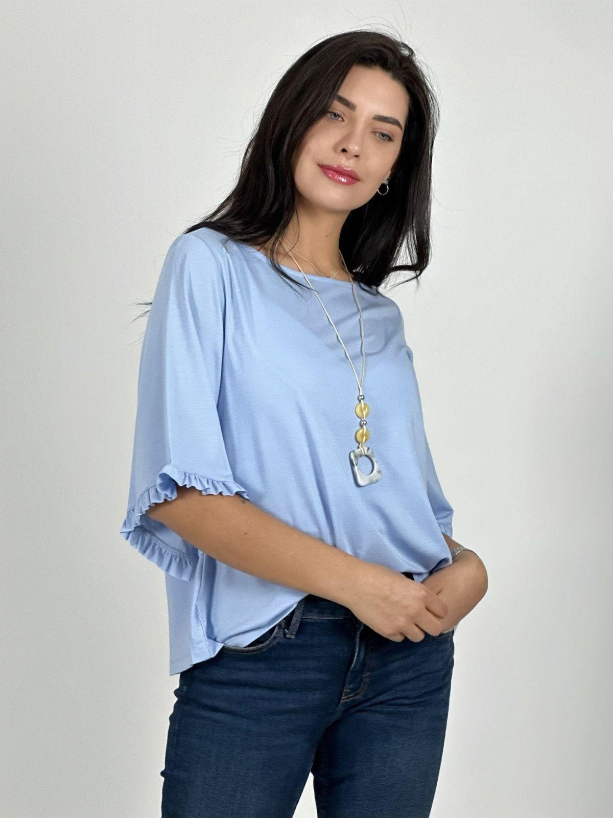 Blusa Viscosa Mangas Farolaos con Collar