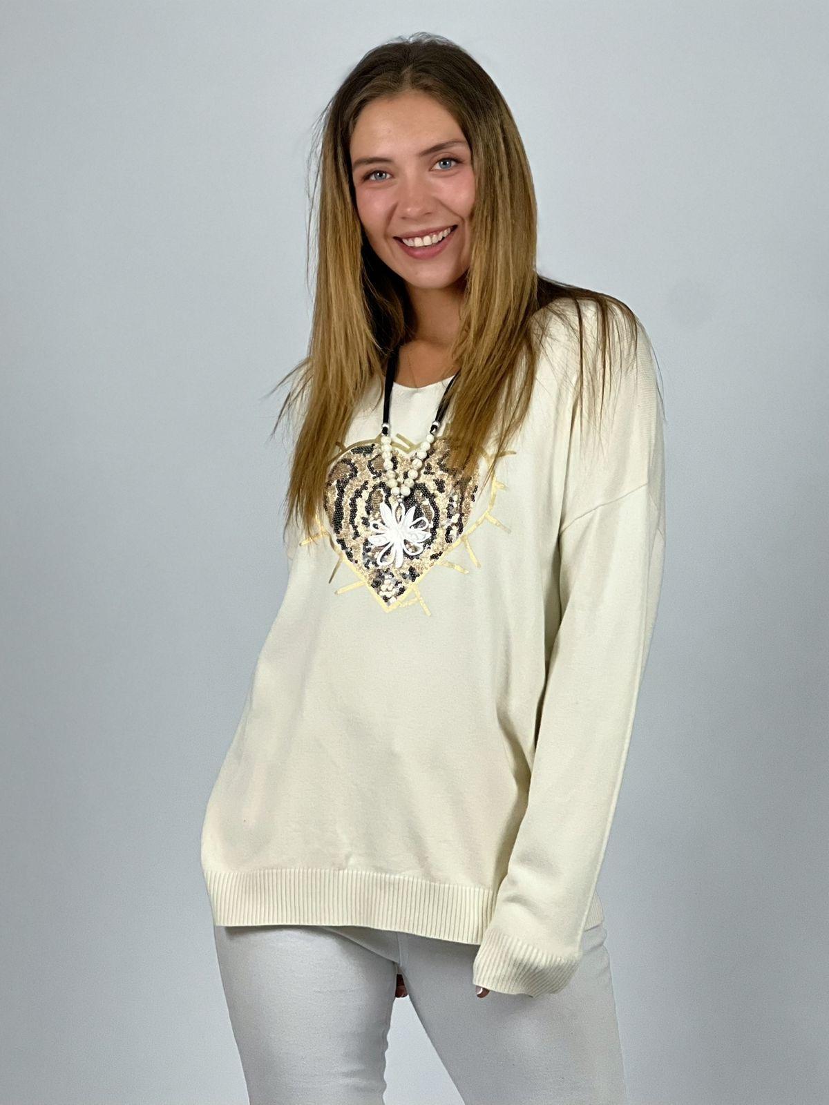 Sweater Corazón Lentejuelas Doradas