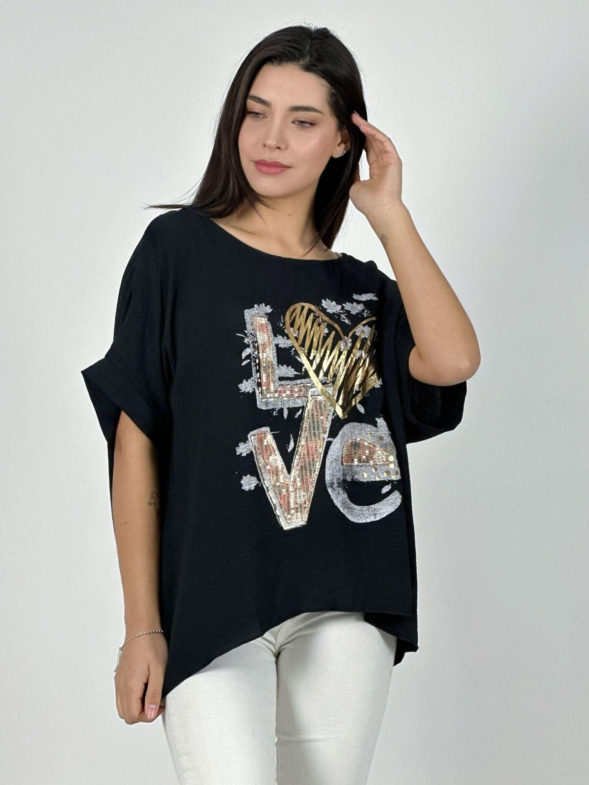 Polera Algodón Love Corazón Brillante