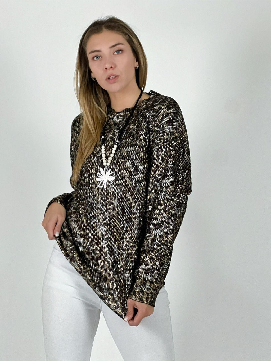 Sweater de Hilo Estampado Print con Brillos