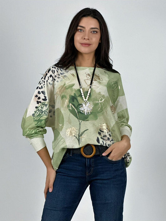 Sweater Tejido De Hilo Print con Flores