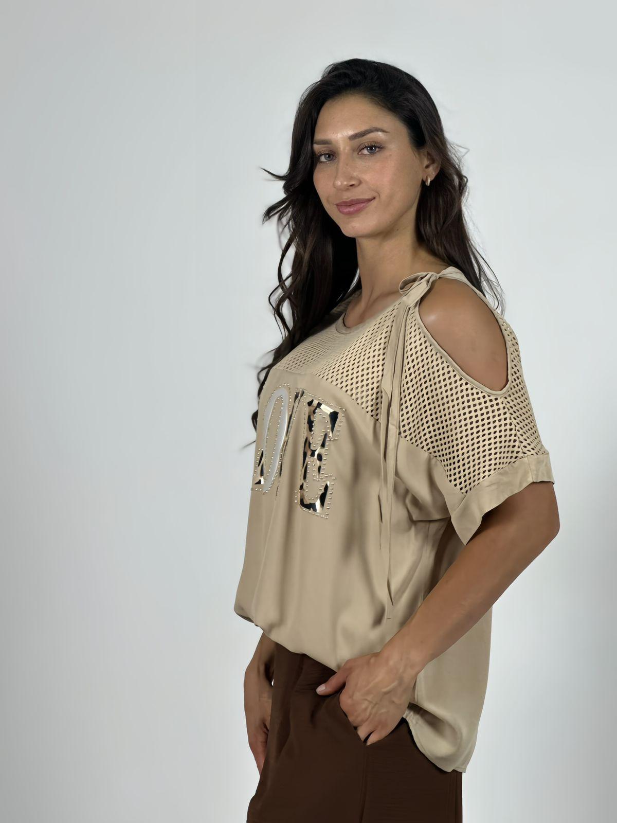 Polera Lino Hombros Tejidos LOVE Print