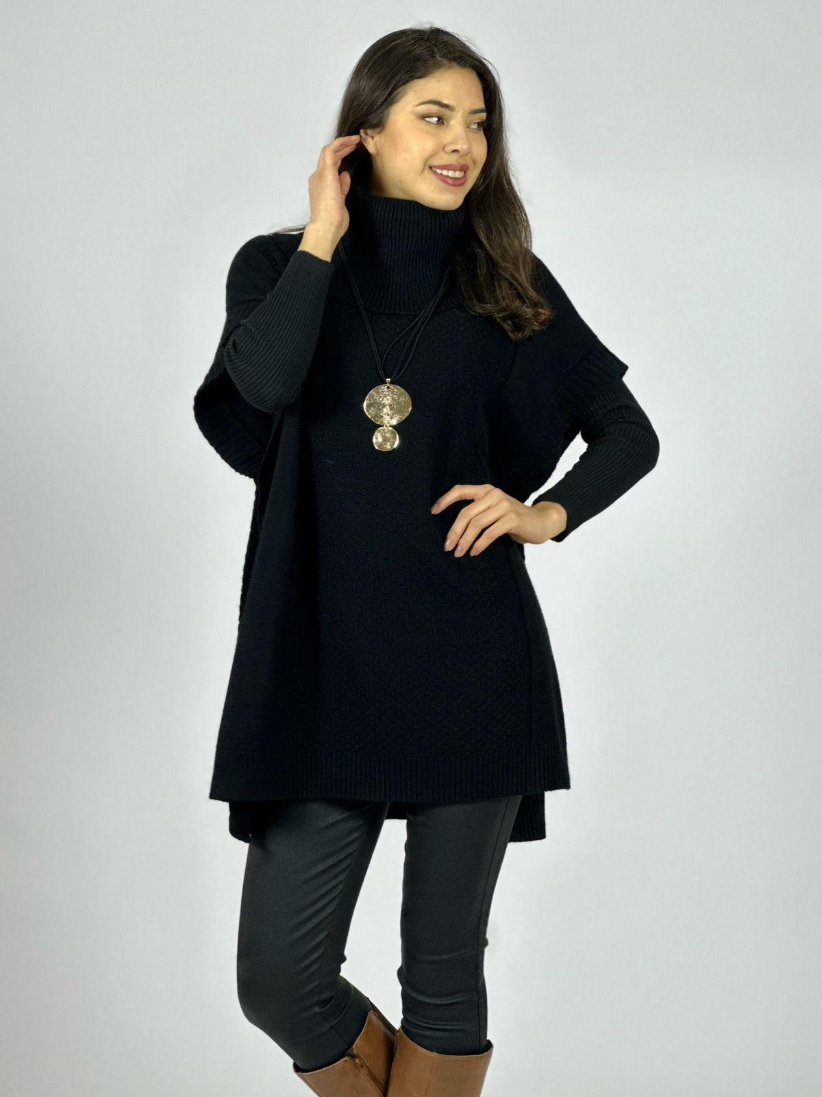 Sweater Tipo Poncho Lana Cuello Tortuga
