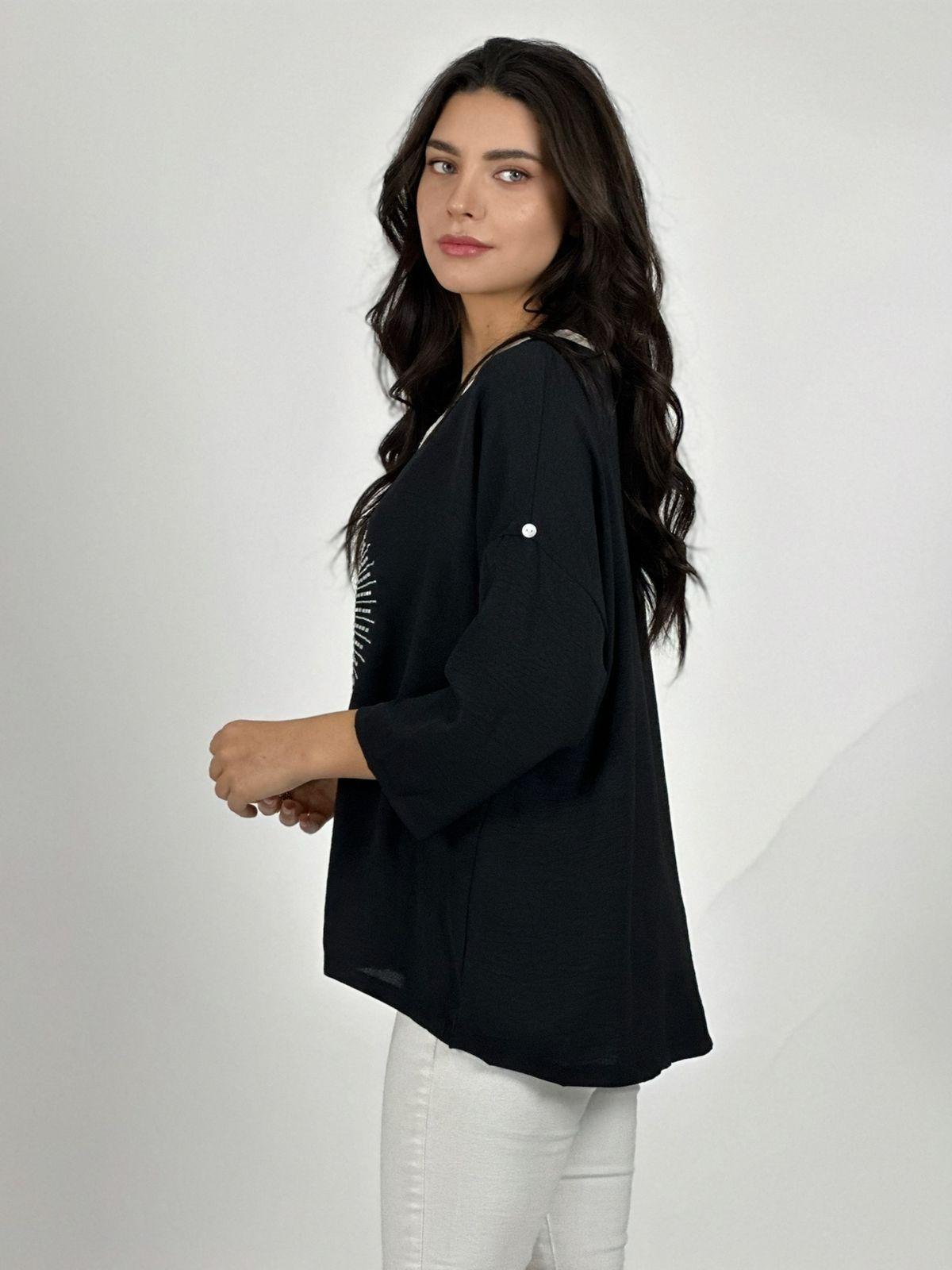 Polera Lino Corazon Print Con Brillos