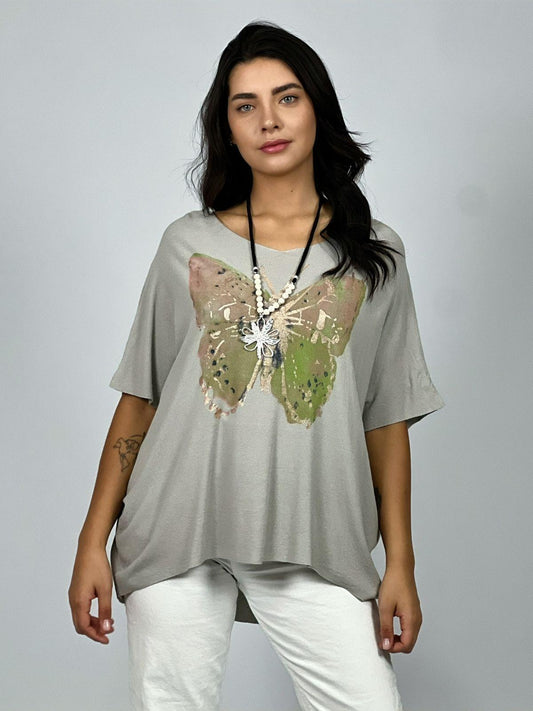 Polera Hilo Estampado Mariposa