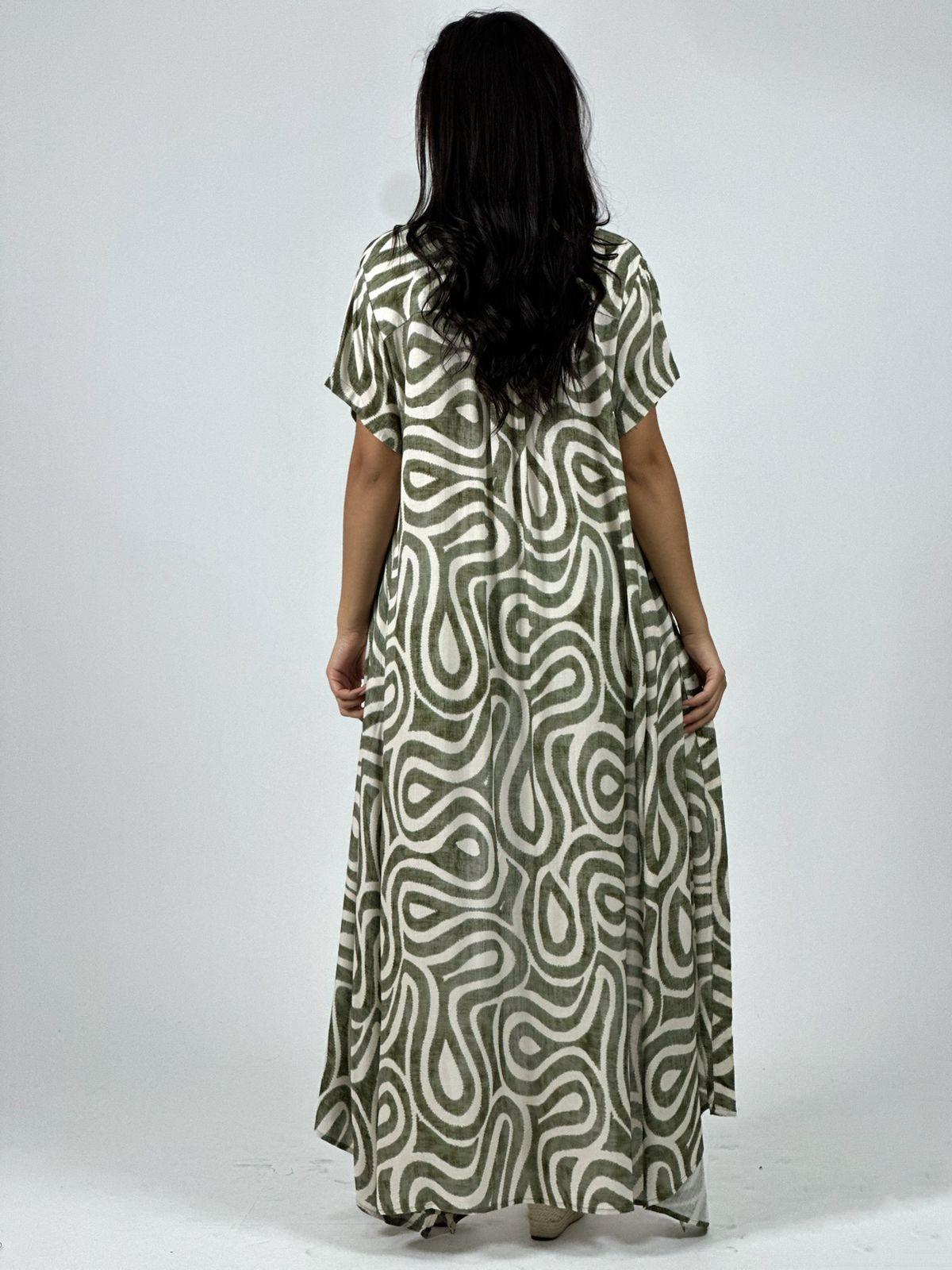 Vestido Viscosa Abotonado Estampado Ondas